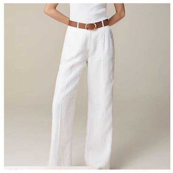 J crew Pants - J.Crew Essential Wide Leg 100% Linen Pants Size 00 Ivory High Rise Coastal Chic
